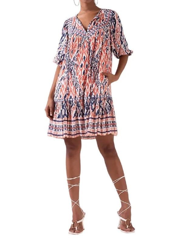 Crazy Discounts, Hurry Up Sahiba Tiered Mini Dress In Coral Ethnic Cultural Event Wear