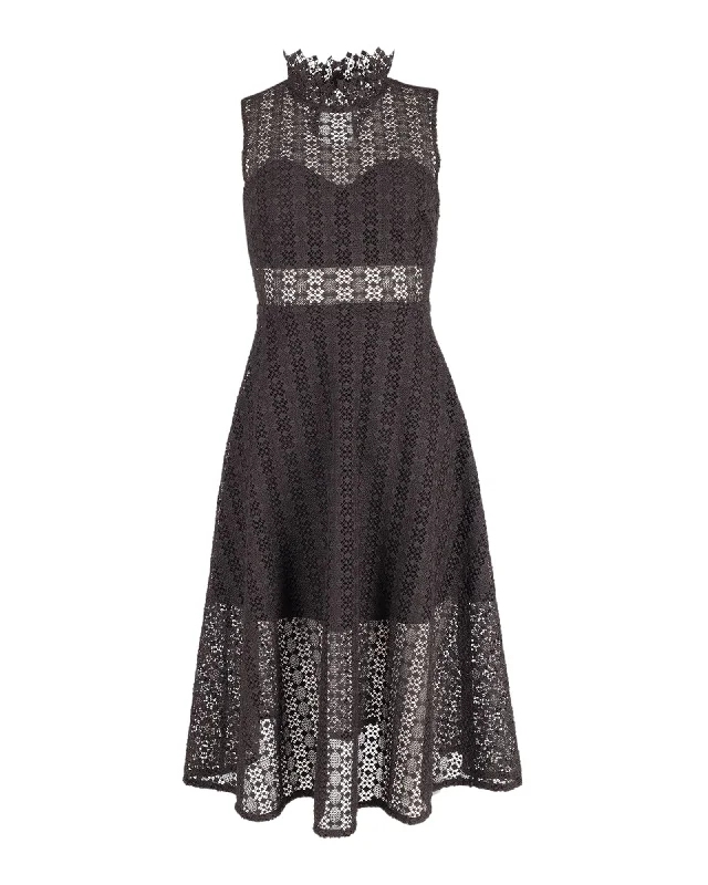 Fashion Forward Sandro Paris Alisa Crocheted Midi Dress in Black Polyester Cottagecore Rustic Charm Style