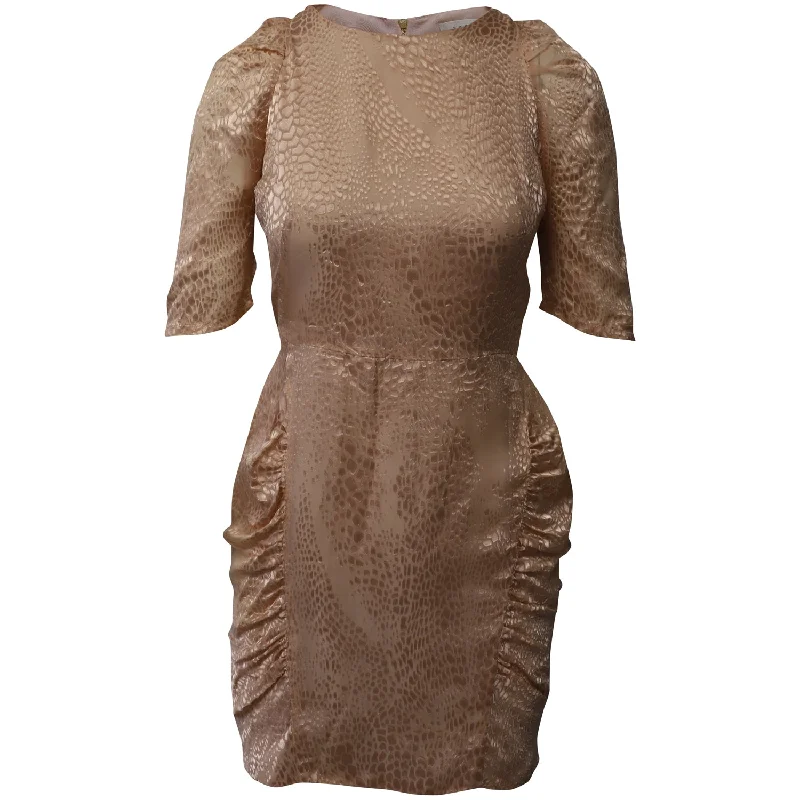 Shop Sale Items Sandro Paris Embossed Animal Print Mini Dress in Gold Viscose Seasonal Trend