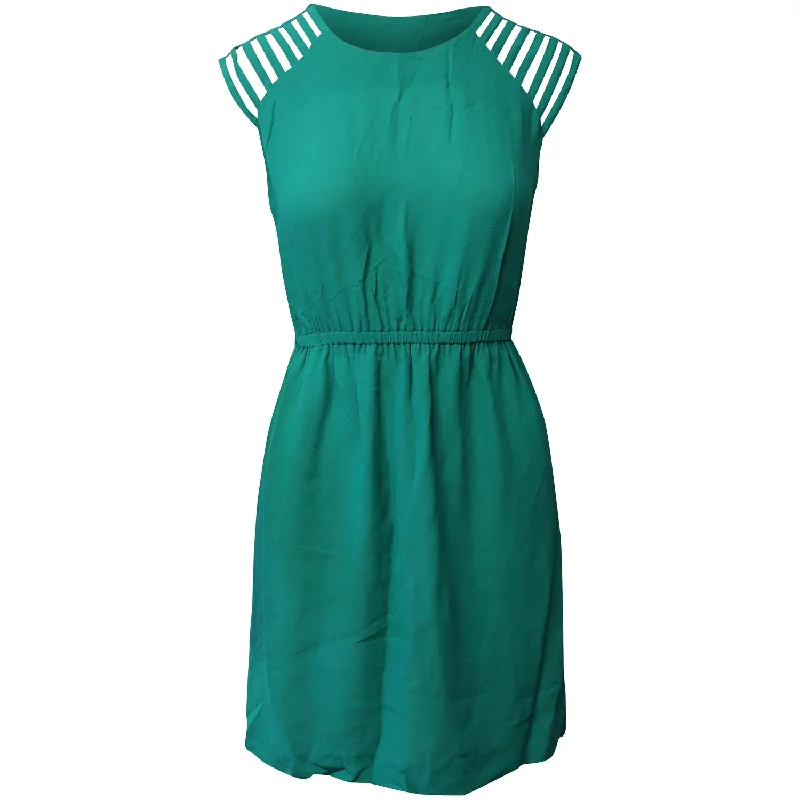 Shop Sales Sandro Paris Shoulder Cut Out Mini Dress in Green Viscose Feminine Elegant