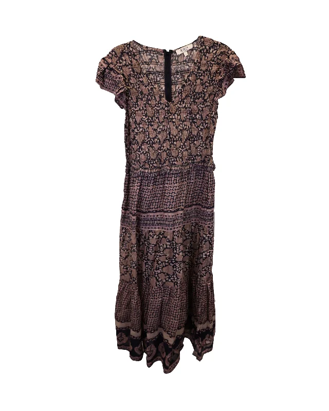 Spring Offer Sea New York Ruched V-Neck Midi Dress in Brown Silk Timeless Elegant