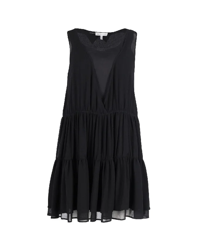 Trendy Styles See By Chloe Sleeveless Tiered Mini Dress in Black Silk Refined Simplicity