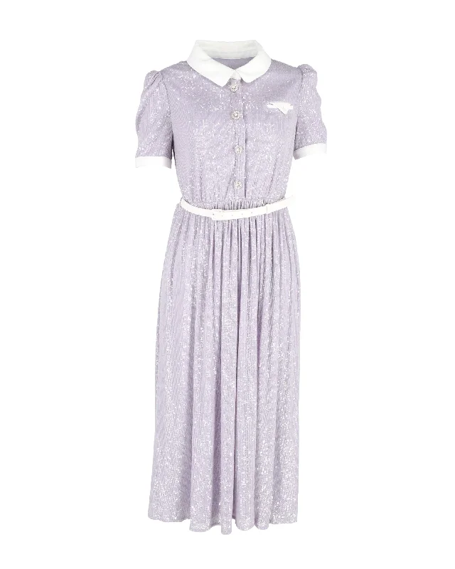 Flash Sales Self-Portrait Crepe-Trimmed Embellished Sequined Tulle Midi Dress In Pastel Purple Polyester Y2K Nostalgic Fashion Look