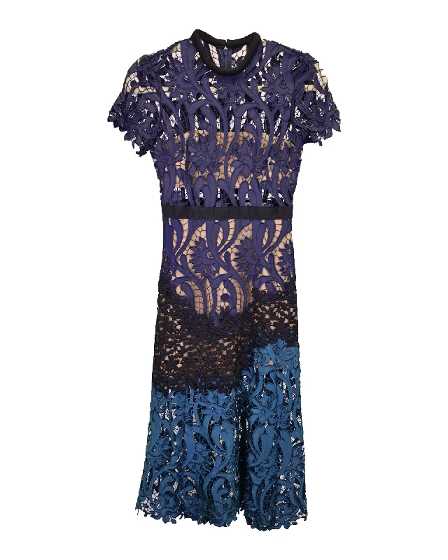 Big Discounts Self-Portrait Prairie Guipure Lace Midi Dress in Blue Polyester Today Only