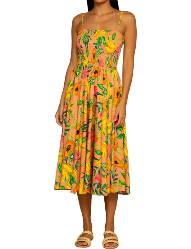 Stupidly Low Prices Smocked Midi Dress In Fruit Basket Elegant Details