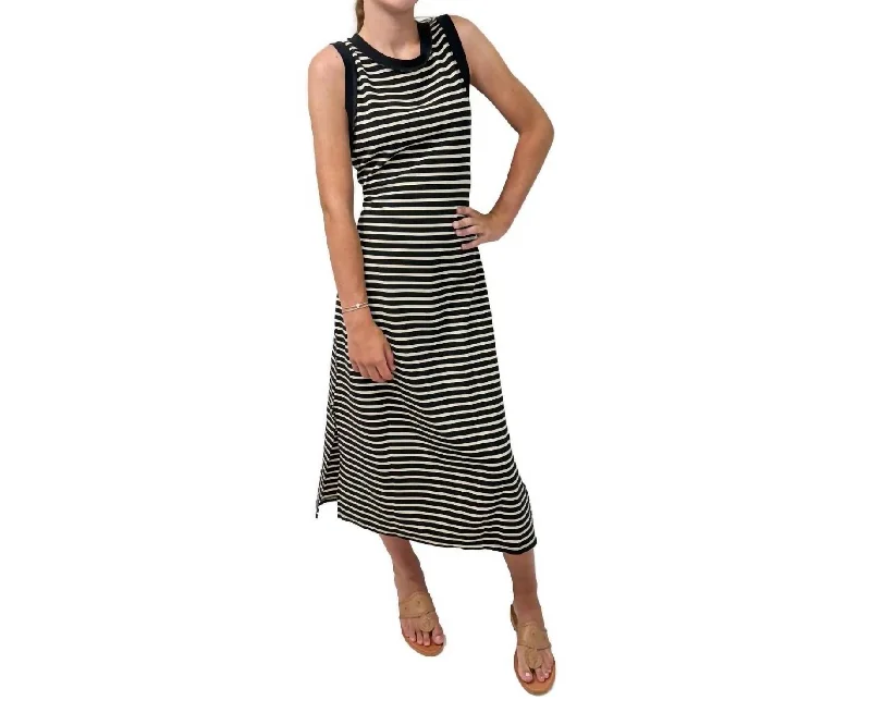 Unleash Your Trend Driven Style Striped Maxi Dress In Black Disco - Inspired Retro Dance Look