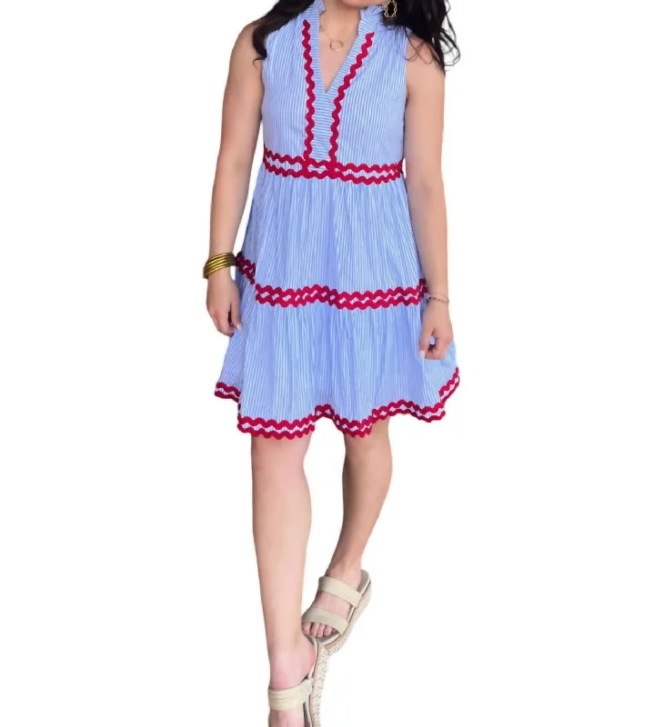 Limited Stock, Big Sale Striped Mini Dress In Baby Blue/red/white Coastal Beach - Inspired Style