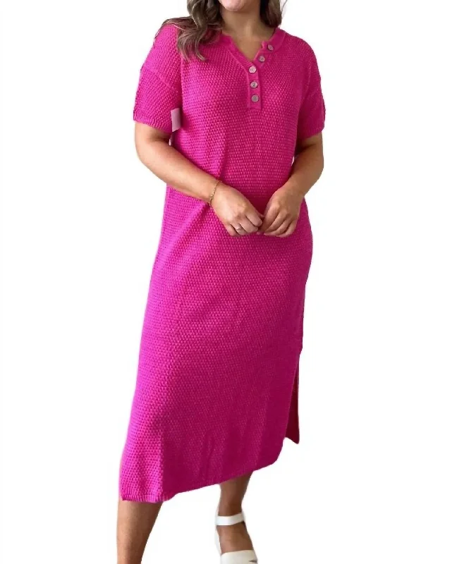 Additional Time-Limited Offers Sweater Button Midi Dress In Magenta Classic Appeal