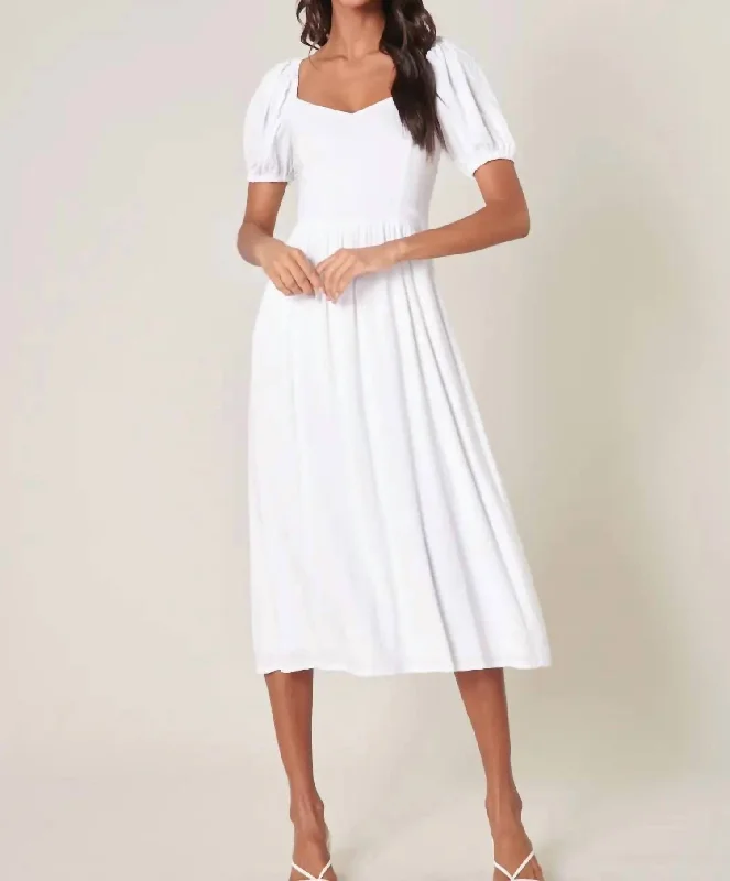 New Season Fashion Preview Sweetheart Bust Midi Dress In White Charming Silhouette