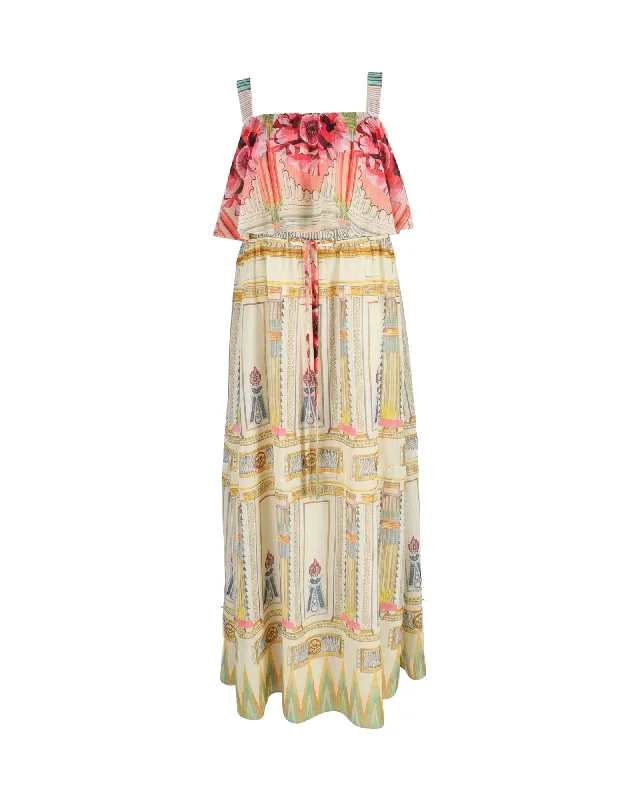 Classic Elegance Sales Temperely London Belted Printed Maxi Dress in Yellow Polyester Classic Appeal