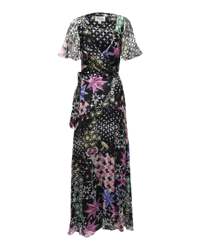 Low Price Special Temperley London Claudette Wrap Maxi Dress in Multicolor Silk Tropical Island - Inspired Attire