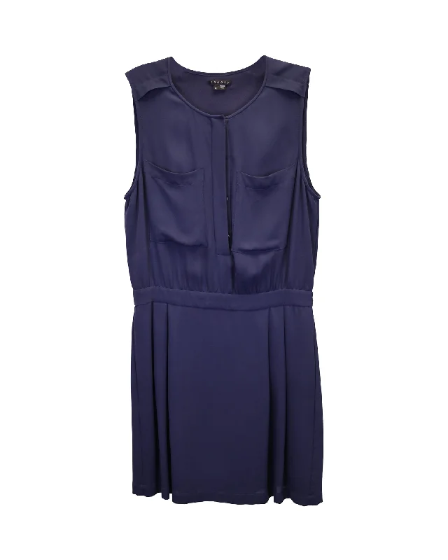 New Arrivals Theory Sleeveless Mini Dress in Navy Blue Silk Seasonal Trend