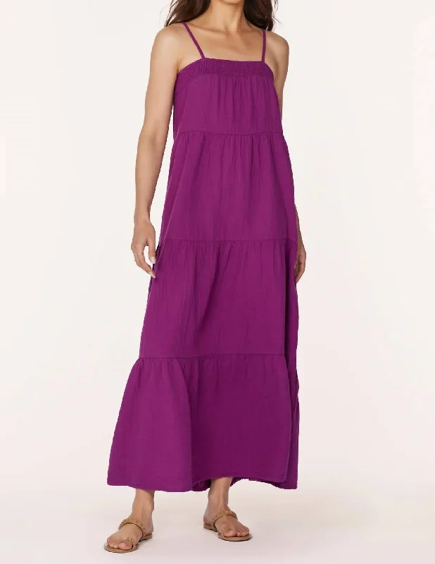 End-Of-Season Clearance Tiered Cami Maxi Dress In Acai Graceful Drape