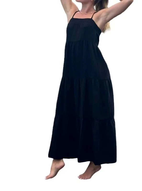 Relaxed Style Deals Tiered Cami Maxi Dress In Black Everyday Glamour