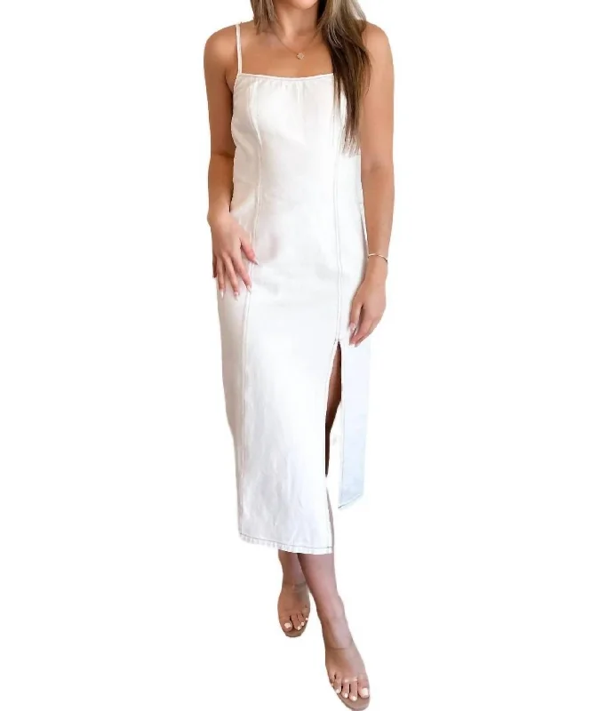 Chic And Trendy Twill Midi Dress In White Modern Romance