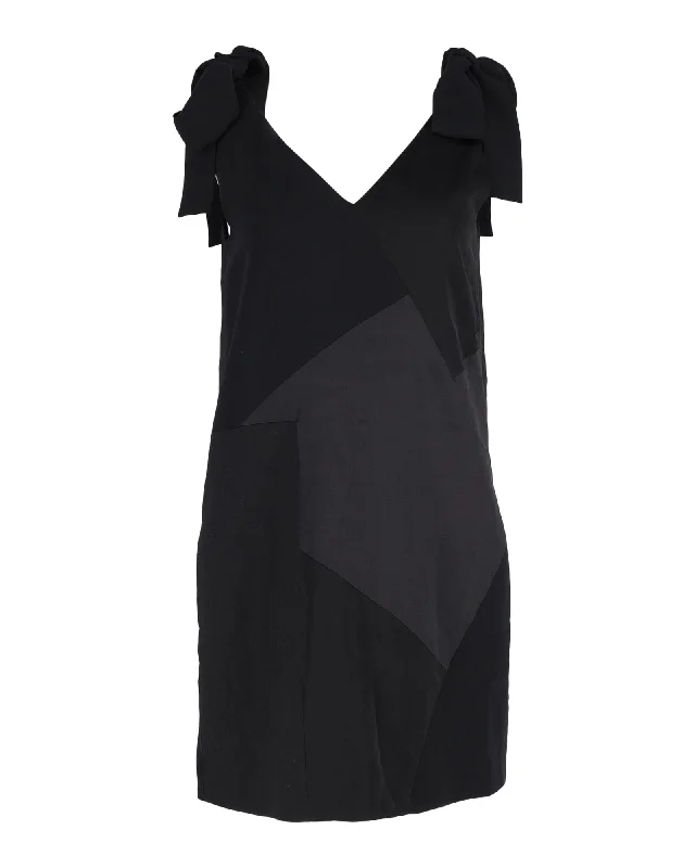 Fashion Forward Victoria Beckham Tie-Straps Paneled Mini Dress in Black Polyester Lightweight Fabric