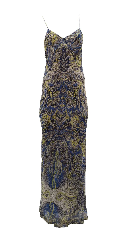 Embrace New Fashion Vince Paisley Print Thin Strap Maxi Dress in Multicolor Silk Feminine Flow