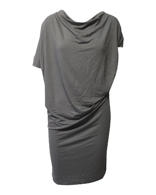 Swimwear Summer Blowout Vivienne Westwood Anglomania Short Sleeve Draped Midi Dress in Grey Viscose Hollywood Glam Award - Show Style