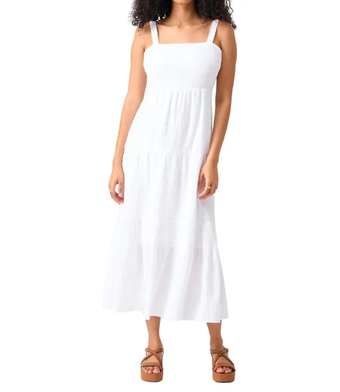 Contemporary Chic Promotions Watching Sunset Tiered Midi Dress In White Elegant Details