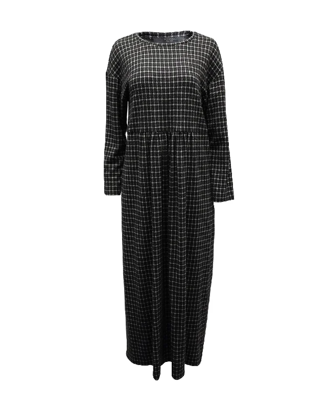 Contemporary Fashion Sale Weekend Max Mara Nitra Plaid A-Line Maxi Dress in Black Viscose Soft Textures