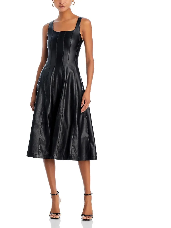 Find Your Unique Flair Womens Faux Leather Sleeveless Midi Dress Chic Urban Fashion Look