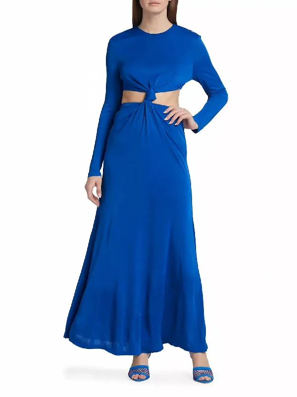 Premium Style Offers Women's Knot Cut Out Maxi Dress In Medium Blue Subtle Sophistication