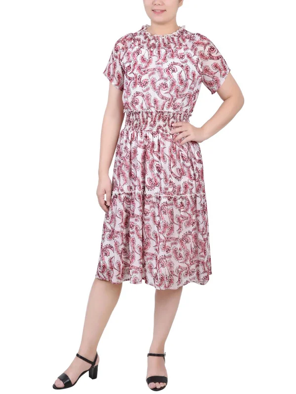 Romantic Chic Deals Womens Ruffled Smocked Midi Dress Soft Textures